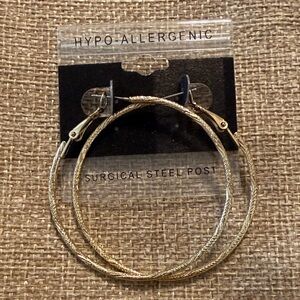 Gold Textured Hoop Earrings - Surgical Steel Posts